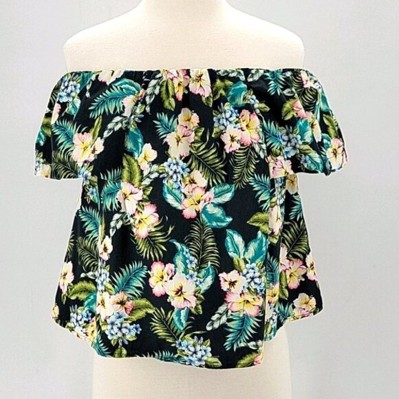 Topshop Tropical Print Off Shoulder Crop Top Size 6P - Picture 2 of 9